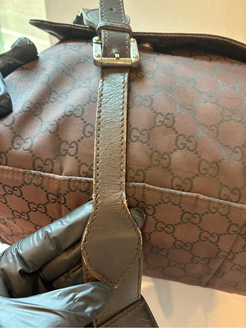 Gucci Brown Monogram Canvas Messenger with Leather Strap